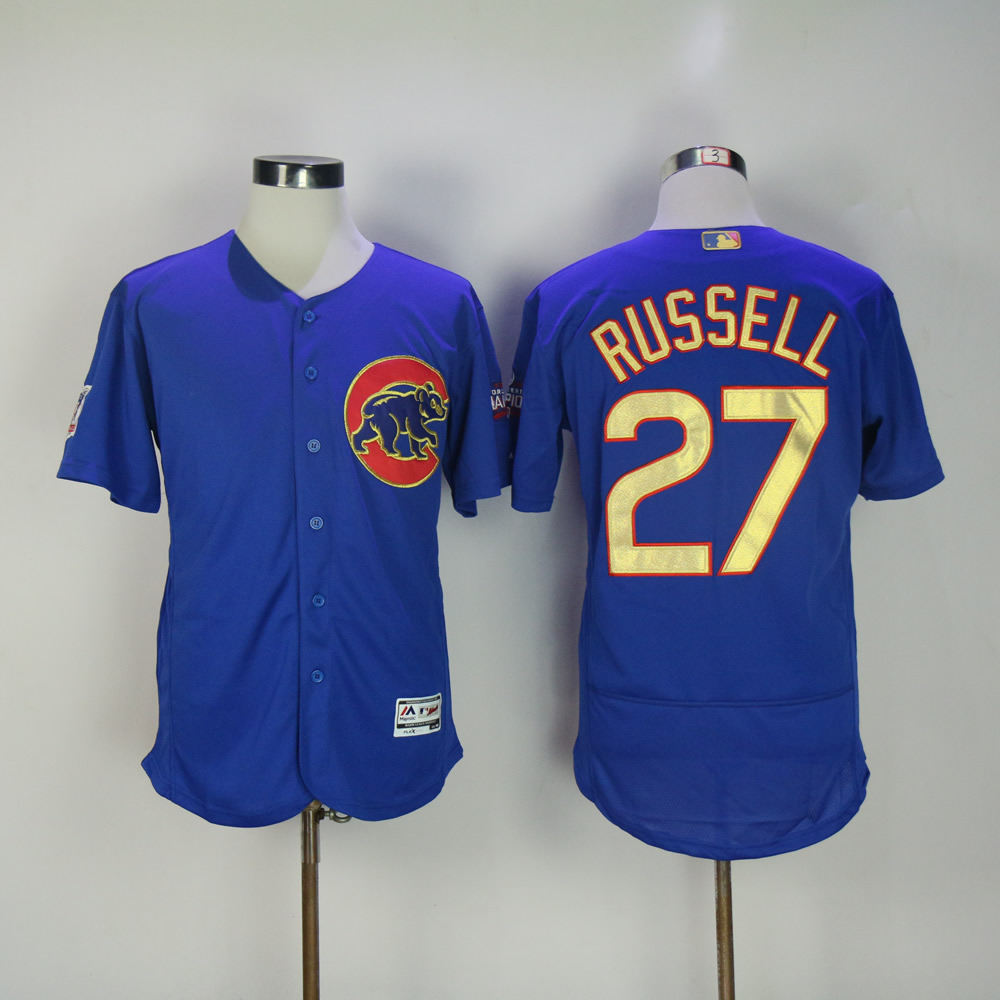 Men Chicago Cubs 27 Russell Blue Champion MLB Jerseys